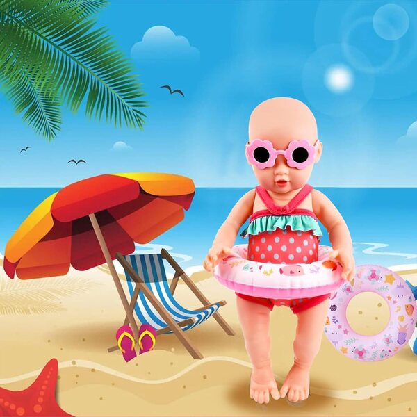 Schwimmset für 35-45 cm große Puppen mit Badeanzug, Schwimmbrille, Schwimmring und Clogs