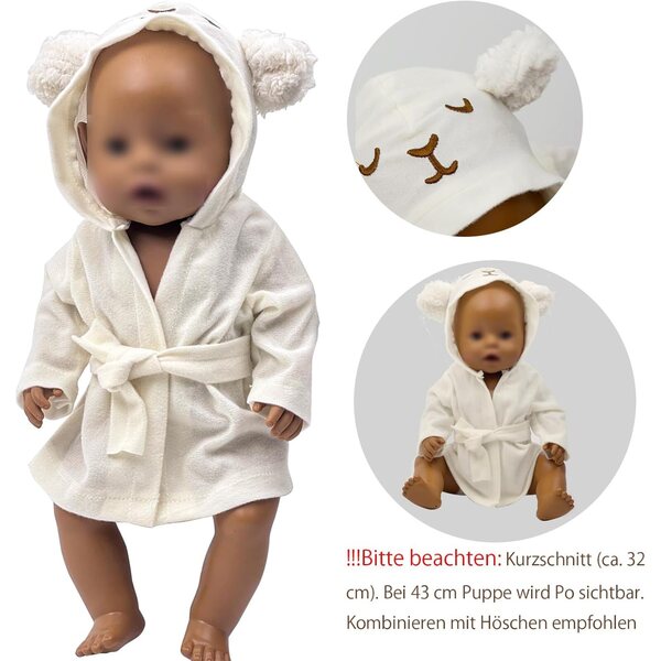 Badeset für 43 cm große Puppen mit Bademantel und Schlafsack mit weißem Schafmotiv