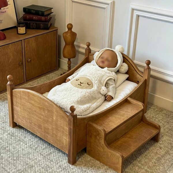 Badeset für 43 cm große Puppen mit Bademantel und Schlafsack mit weißem Schafmotiv