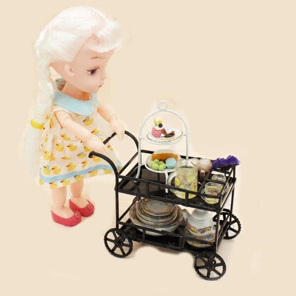 Mini Carrello Cucina in Metallo 1:12 per Casa delle Bambole - Arredo Miniatura Nero