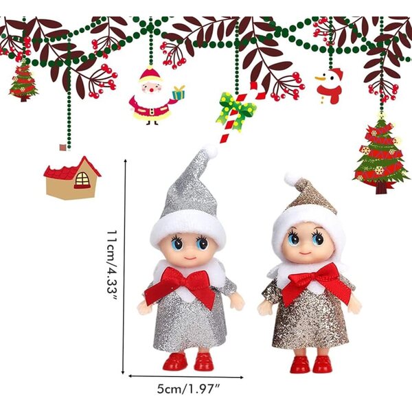 Tnfeeon 4 Bambole Elfo di Natale con Parti Mobili, Mini Decorazioni per Calze