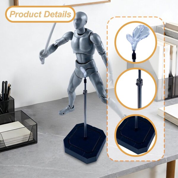 Espositore regolabile per bambole BJD 1/3 e 1/4 in PP e metallo fino a 60 cm