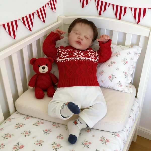 Bambola Reborn Loulou 50 cm in silicone morbido con vestiti e accessori inclusi