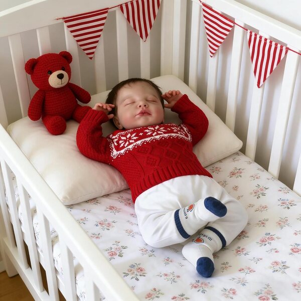 Bambola Reborn Loulou 50 cm in silicone morbido con vestiti e accessori inclusi