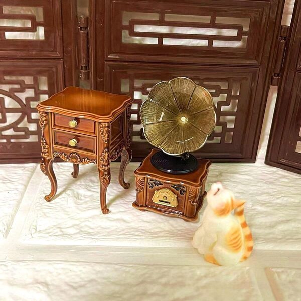 Alnicov Miniatur-Grammophon 1:12 mit 3 Melodien für Diorama und Dekoration