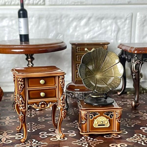 Alnicov Miniatur-Grammophon 1:12 mit 3 Melodien für Diorama und Dekoration