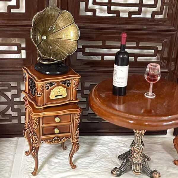 Alnicov Miniatur-Grammophon 1:12 mit 3 Melodien für Diorama und Dekoration