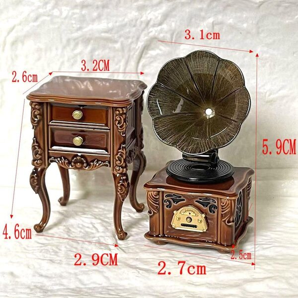 Alnicov Miniatur-Grammophon 1:12 mit 3 Melodien für Diorama und Dekoration