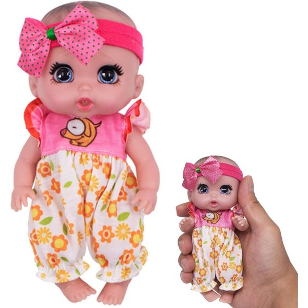 Minipuppen mit großen Augen und Kleidung, 6 x 16 cm große PVC-Gelenkpuppen