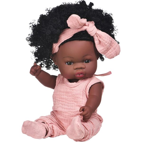 Realistische 33 cm große Babypuppe aus Vinyl mit positionierbarer schwarzer Haut und Schleife