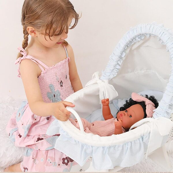 Realistische 33 cm große Babypuppe aus Vinyl mit positionierbarer schwarzer Haut und Schleife