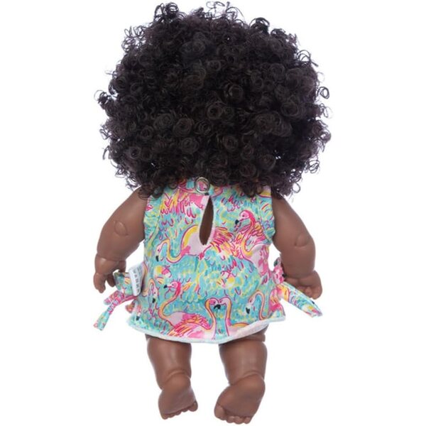 Afroamerikanische Puppe 25 cm aus Vinyl mit Flamingo-Kleid – Uteruik