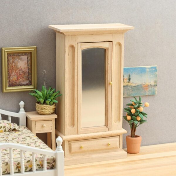 Mobili Miniatura Casa Bambole 1:12 Armadio in Legno con Specchio e Piccolo Mobile