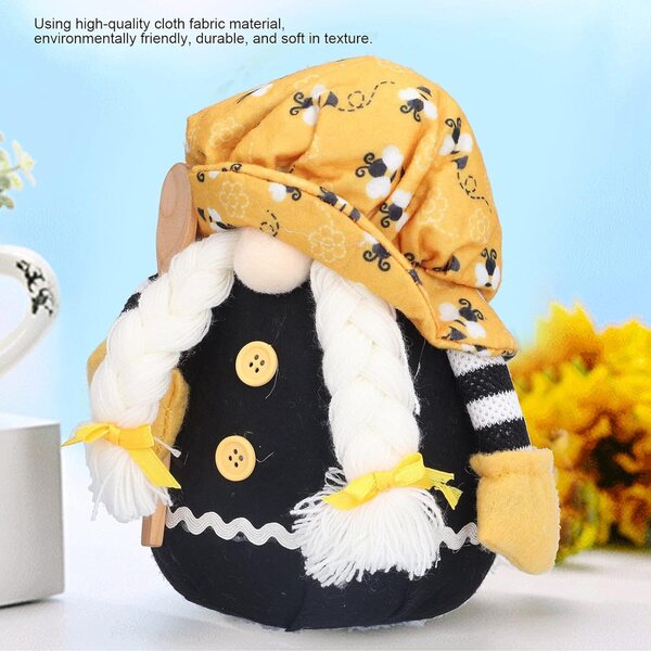 Bambola Gnomo Senza Volto Tessuto Motivo Ape 18x15cm - Decorazione Ecologica Vivace