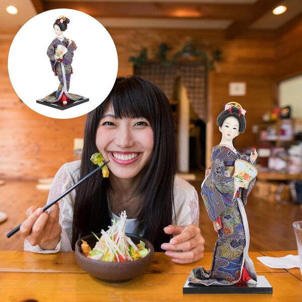 Bambola Geisha Giapponese 30 cm in Resina e Tessuto - Decorazione Tradizionale Artigianale