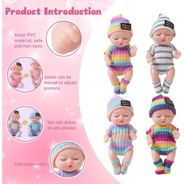 4 Pieces 4 Inch Mini Dolls with Movable Joints and Removable Clothes - Lifelike and Adorable