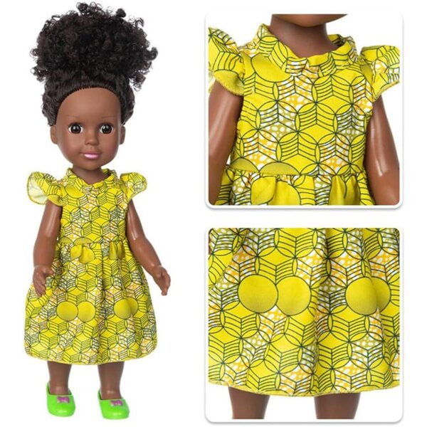 14-Zoll-Puppe aus schwarzem, afrikanisch-amerikanischem Vinyl mit Kleid für Kinder