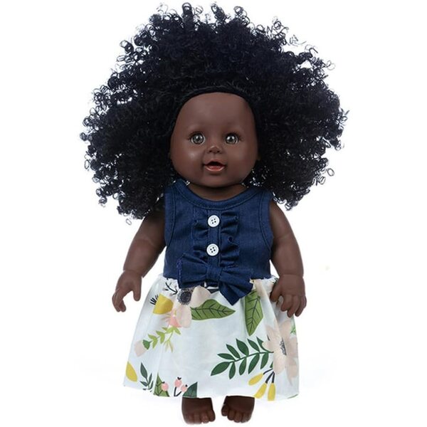30 cm große afroamerikanische Vinylpuppe mit Kleid inklusive, realistisch und sicher für Kinder