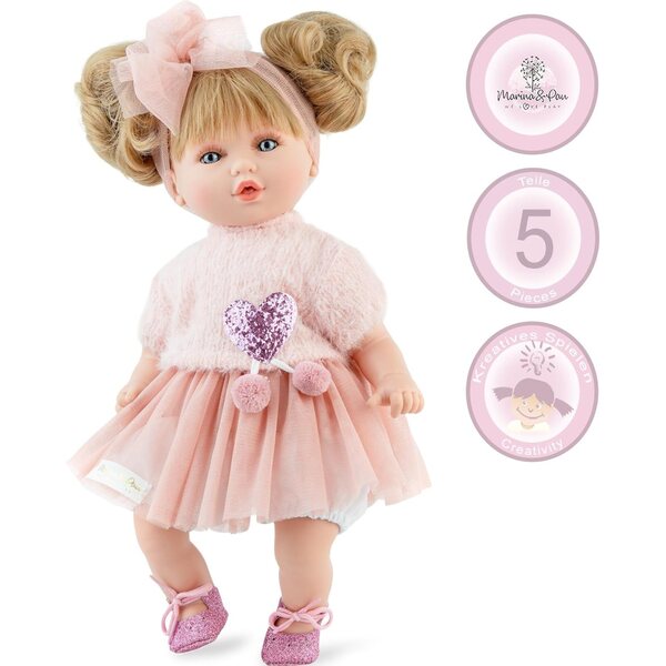 Marina & Pau Isabella Puppe 40 cm mit langen blonden Haaren und weichem Körper
