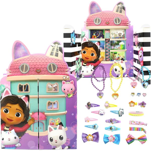 Calendario Avvento Gabby's Dollhouse con gioielli e accessori per capelli 28x7x40 cm