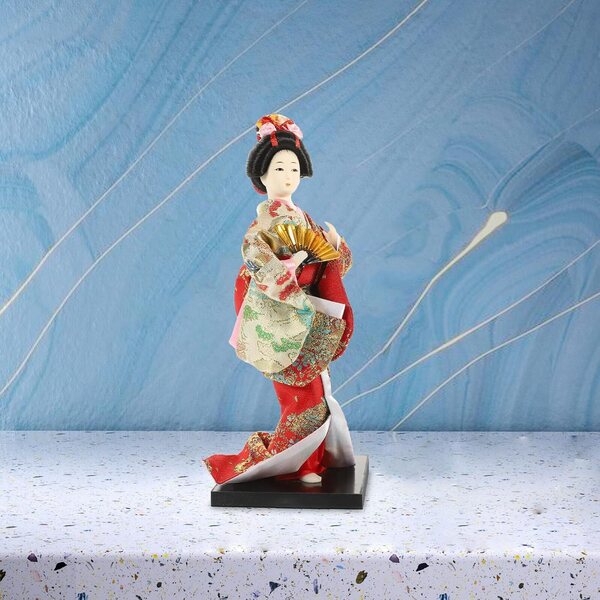 Artibetter Bambola Geisha in Kimono Tradizionale Giapponese in Materiali Ecologici