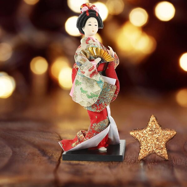 Artibetter Bambola Geisha in Kimono Tradizionale Giapponese in Materiali Ecologici