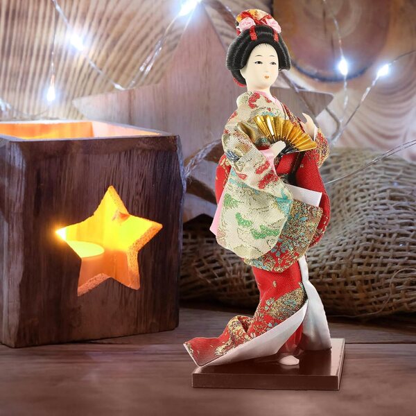 Artibetter Bambola Geisha in Kimono Tradizionale Giapponese in Materiali Ecologici