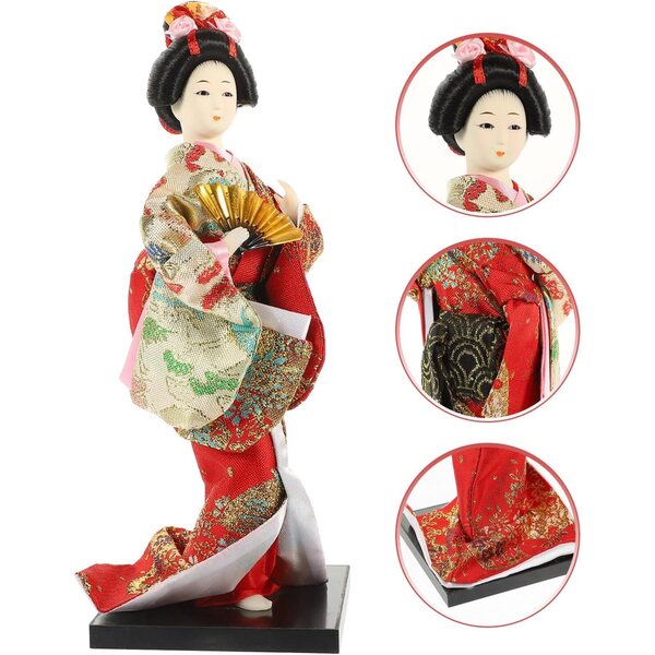 Artibetter Bambola Geisha in Kimono Tradizionale Giapponese in Materiali Ecologici