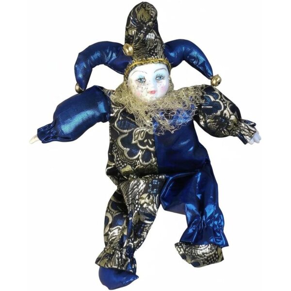 Bambola Arlecchino Snodabile da Collezione in Porcellana e Tessuto Vintage