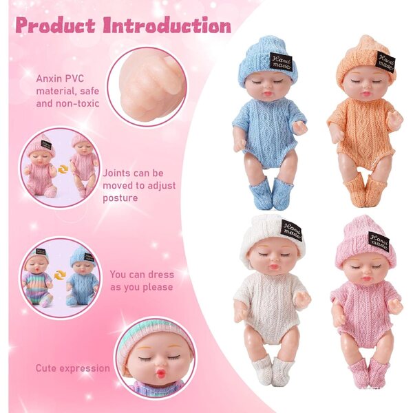 Jorzer Mini-Puppen, 4 Stück, 10,2 cm – bewegliche, lebensechte Puppen für Mädchen ab 3 Jahren