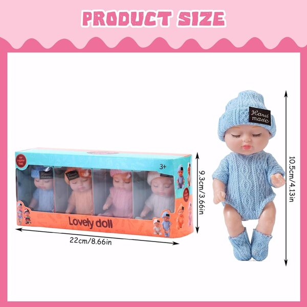 Jorzer Mini-Puppen, 4 Stück, 10,2 cm – bewegliche, lebensechte Puppen für Mädchen ab 3 Jahren