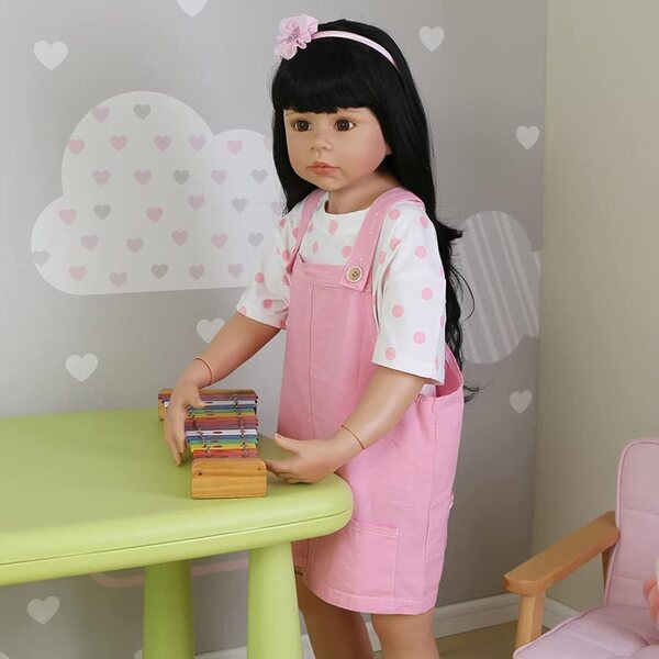 Riesige Ren-Babypuppe im Stehen, 98 cm, realistische Vinylpuppe mit langen Haaren und beweglich