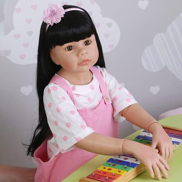 Riesige Ren-Babypuppe im Stehen, 98 cm, realistische Vinylpuppe mit langen Haaren und beweglich