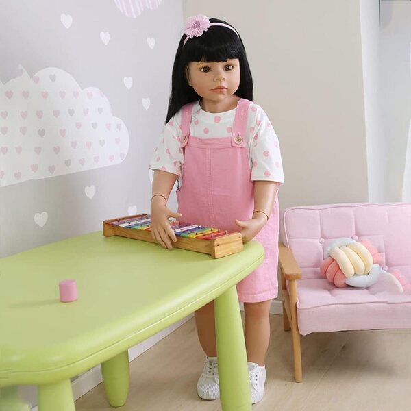 Riesige Ren-Babypuppe im Stehen, 98 cm, realistische Vinylpuppe mit langen Haaren und beweglich