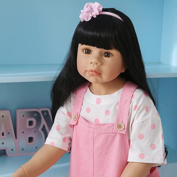 Riesige Ren-Babypuppe im Stehen, 98 cm, realistische Vinylpuppe mit langen Haaren und beweglich