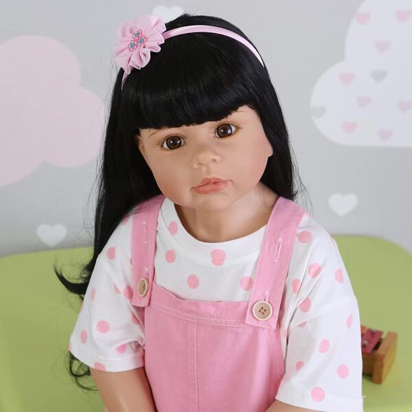 Riesige Ren-Babypuppe im Stehen, 98 cm, realistische Vinylpuppe mit langen Haaren und beweglich