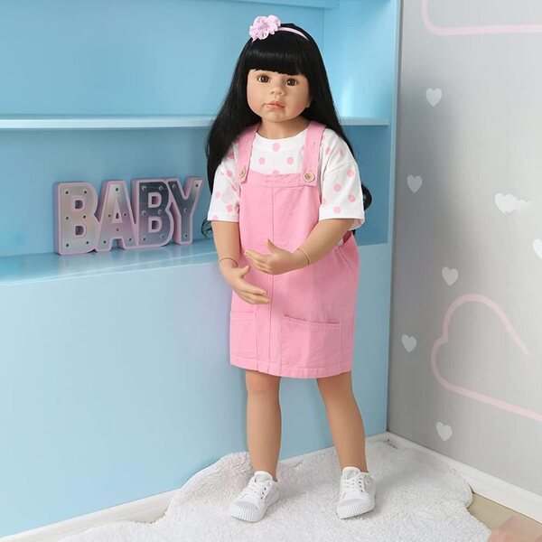 Riesige Ren-Babypuppe im Stehen, 98 cm, realistische Vinylpuppe mit langen Haaren und beweglich