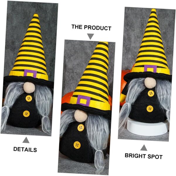 Bambola Gnome Halloween Giallo in Tessuto, Decorazione Casa e Festa 28cm
