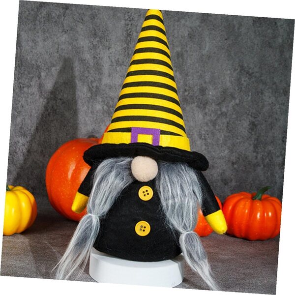 Bambola Gnome Halloween Giallo in Tessuto, Decorazione Casa e Festa 28cm