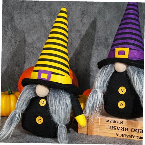 Bambola Gnome Halloween Giallo in Tessuto, Decorazione Casa e Festa 28cm