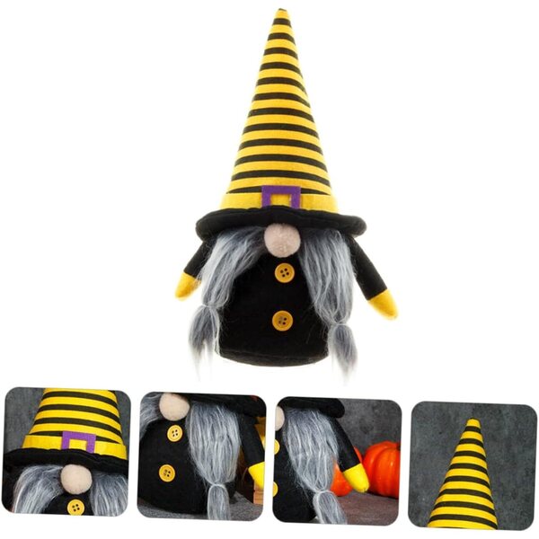 Bambola Gnome Halloween Giallo in Tessuto, Decorazione Casa e Festa 28cm