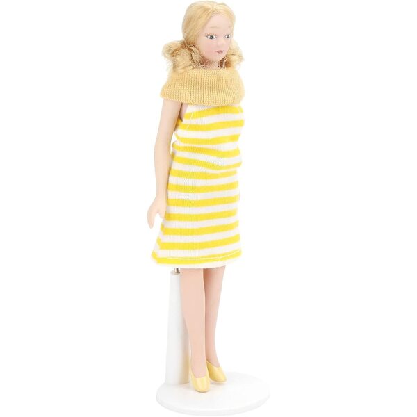Bambola Casa delle Bambole OEBUAFI con Abito Giallo e Testa in Ceramica 6,22"
