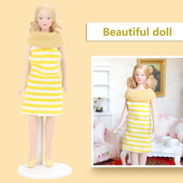 Bambola Casa delle Bambole OEBUAFI con Abito Giallo e Testa in Ceramica 6,22"