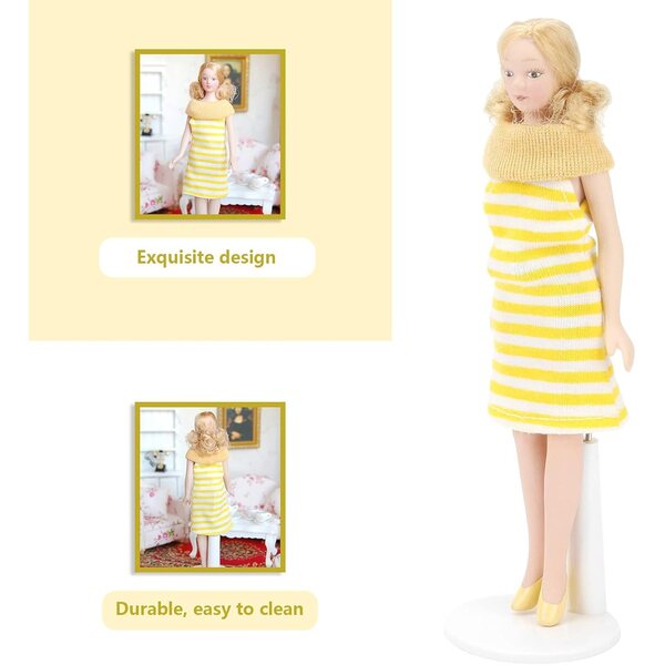 Bambola Casa delle Bambole OEBUAFI con Abito Giallo e Testa in Ceramica 6,22"