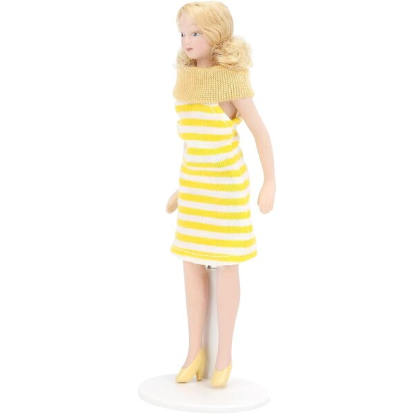 Bambola Casa delle Bambole OEBUAFI con Abito Giallo e Testa in Ceramica 6,22"