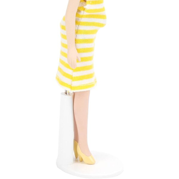 Tnfeeon Miniatur-Porzellanpuppe 1:12, gelbes Kleid, Stoff und Keramikdetails