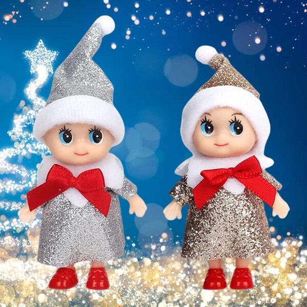Set mit 4 Weihnachtselfen-Möbelminiaturen, 11 cm, für Weihnachtsstrümpfe und festliche Dekorationen