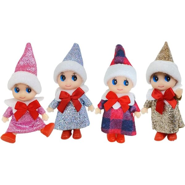 Set mit 4 Weihnachtselfen-Möbelminiaturen, 11 cm, für Weihnachtsstrümpfe und festliche Dekorationen