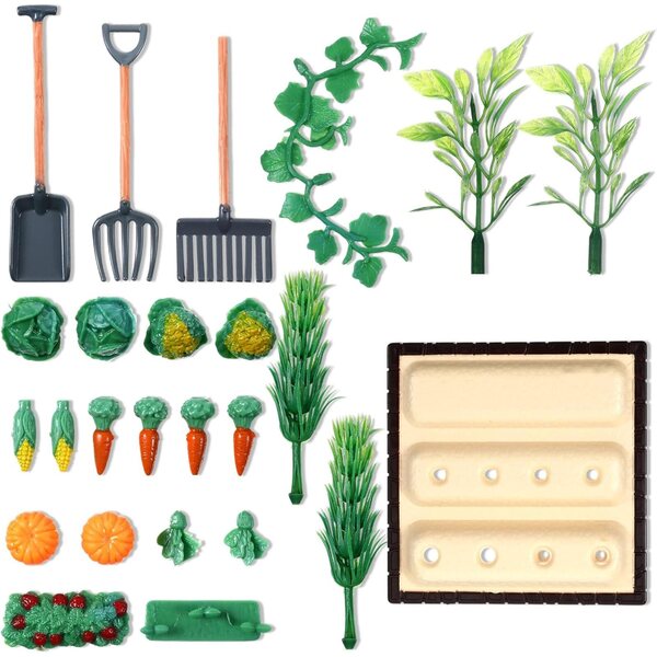 Set mini attrezzi da giardino in resina per casa delle bambole e diorami 25 pezzi
