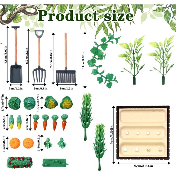 Set mini attrezzi da giardino in resina per casa delle bambole e diorami 25 pezzi